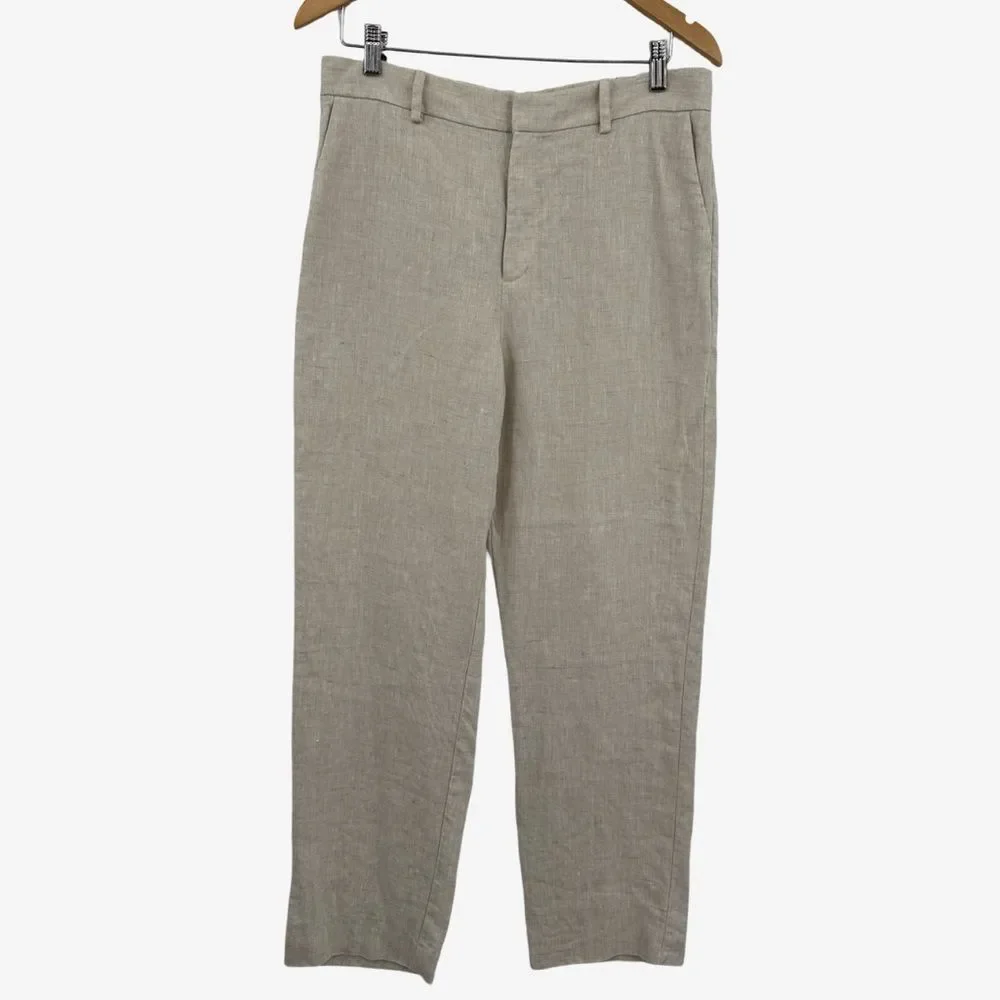 MNG Mango Linen Straight Leg Trousers in Natural | Size 10